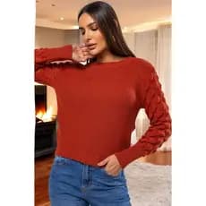 Blusa Frio Tricot Feminina Manga Ponto Trabalhado Inverno