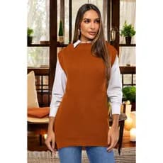 Max Colete Feminino Tricot Modal Fang Fendas Laterais Tendecia