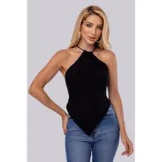 Top Cropped Lenço Tricot Modal Feminino Moda Verão
