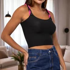 Regata Cropped Feminina Alças Trançadas Tricot Modal Tendência Moda Blogueira
