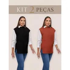 Kit 2 Max Colete Tricot Feminino Modelagem Alongada Inverno