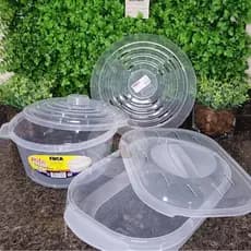 Kit Micro-onda Panela de Arroz Redonda a Vapor Travessa Retangular e Tampa Protetora Anti Respingos