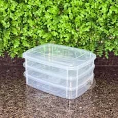 Porta Frios com 3 Divisórias Transparente Pote Organizador de Geladeira Empilhável BPA FREE