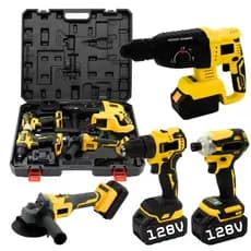 Kit 4em1 Ferramentas Martelete Esmerilhadeira Lixadeira Parafusadeira Chave Impacto 2 Baterias 128v