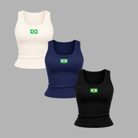Baby Tee Regata Brasil Feminina com Bandeira Copa 2026