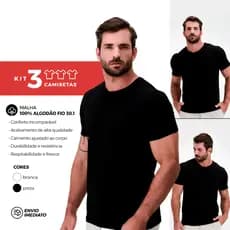 Kit 3 Camisetas Casual Premium Masculina T- Shirts 100% Algodão