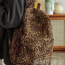 Mochila Retro Americana com Estampa de Leopardo para Mulheres, Leve, Grande Capacidade, Design de Nicho, Mochila Escolar