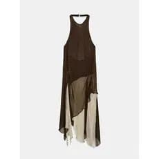 Vestido Halter Feminino 2026 Verão Vintage Poá Chiffon Assimétrico Ombro a Ombro Elegante Streetwear