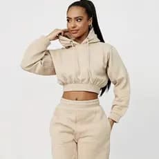 Roupas femininas europeias e americanas de 2026, conjunto de calças compridas com capuz e cordão ajustável, forradas com