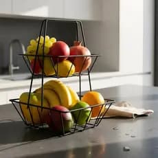 Fruteira de Mesa Dupla para Bancada 2 Andares Cestos Retangular Design Moderno Águia de Aramados