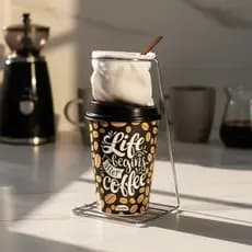 Kit Mini Suporte de Café com coador de pano colher medidora e Copo com tampa bico 320ml Plásutil