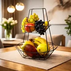 Fruteira de Mesa Dupla Redonda para Bancada 2 Andares Cestos Aramado Design Moderno de Cozinha Águia