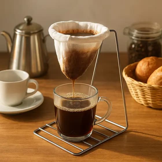Suporte Mini Coador de Café Chá Individual Coador de Pano Suporte em Aço Cromado e Colher Medidora Porção única Águia