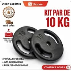 Par Anilhas 10kg Pintadas (2×10kg)Academia Musculação Pronta Entrega Envio Imediato.