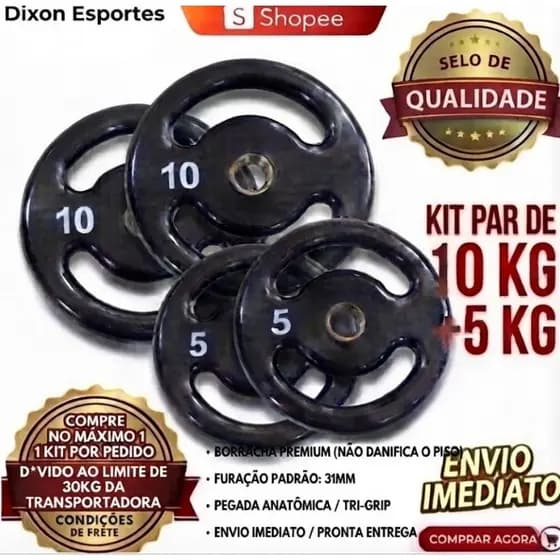 Kit Anilhas 30 kg Emborrachadas (2x10kg + 2x5kg) Academia Fitness Musculação