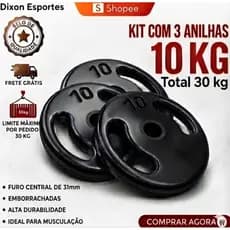 Kit 3 Anilhas 10kg Emborrachadas(30kg) Academia Musculação treinos Pronta Entrega Envio imediato
