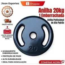 Anilha 20kg Emborrachada (1×20kg) Academia Musculação Envio Imediato