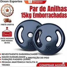 Par Anilhas 15kg Emborrachadas (2×15kg) Treinos Academia Musculação