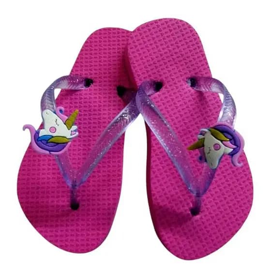 Chinelo Unicórnio Rosa Correia Slim  Infantil Menina Kids Colorido Arco Íris