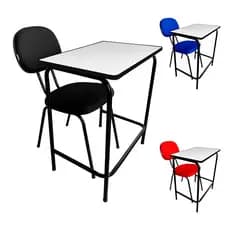 Kit Mesa e Cadeira Escolar Sem Porta Livros + Cadeira Secretária para Estudo Escola Curso