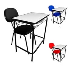Kit Mesa Escolar com Porta Livros e Cadeira Secretária Fixa para Estudo Escola Faculdade