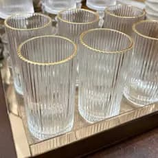 Jogo de 6 Copos de Vidro 460ML Borda Dourada Canelado