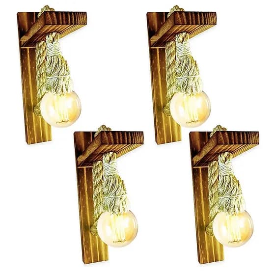 Kit 4 Arandela Luminária Parede Madeira Retrô Rústica Sisal