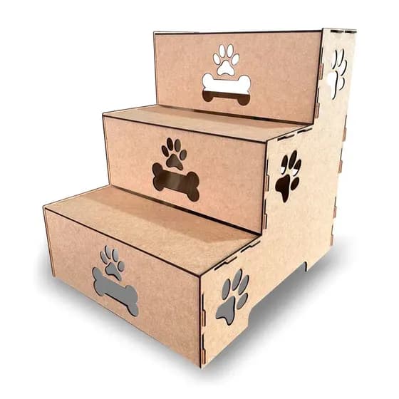 Escada Madeira 3 Degraus Para Pet 45cm Mdf Cachorro E Gato