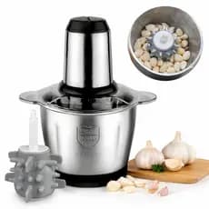 Moedor Elétrico Inox 600W 2L/3L Triturador Carne, Alho e Legumes com Descascador de alho