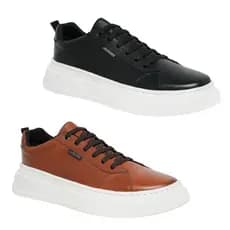 Promoção Kit 2 Pares Tênis Casual Couro Calce Fácil Elástico Palmilha Gel Sola Costurada