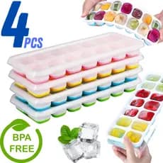 Formas de Gelo Silicone Com Tampa Rígida Flexível Fundo Retangular 14 Cubos Multiuso Lavável sortidas