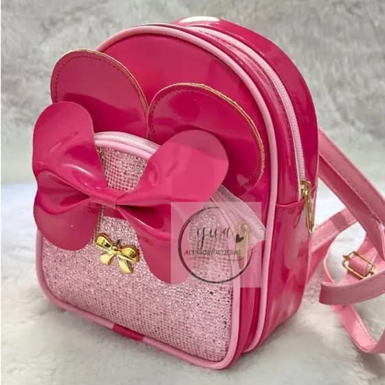 Mochila infantil mini bolsa com brilho e bolso na frente ,orelhinhas da minnie e laço ENVIO RAPIDO