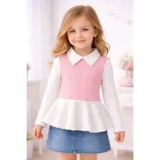 Blusa infantil manga longa com gola moderna, menina moda outono- inverno  , envio rápido