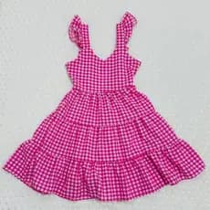 Vestido infantil Xadrez menina Manga curta colorida