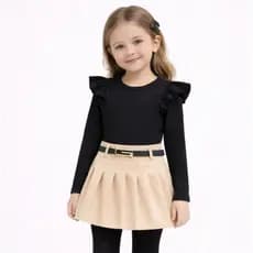Conjunto infantil 3 Peças blusa manga longa princesa + short saia com cinto tamanhos 4,6,8,10,12