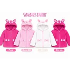 Casaco Teddy Infantil Menina Capuz Touca orelhinhas Casaco pelinho Quente Jaqueta frio Infantil