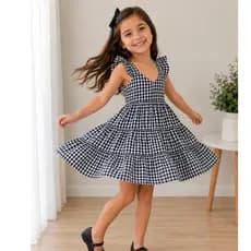 Vestido Infantil Xadrez com Babado nos ombros ideal para Festa, Passeio do Tam. 2 ao 10