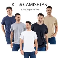 KIT 5 Camiseta Masculina Lisa Básica 100% Algodão