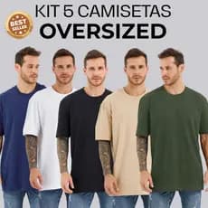 Kit 5 Camiseta Oversized Masculina Feminina100% Algodão 26.1 P M G GG Caimento Streetwear lisa