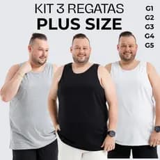 KIT 3 Regata Básica Plus size Masculina Tamanho Extra Grande 100% 30.1 G1 G2 G3 G4 G5