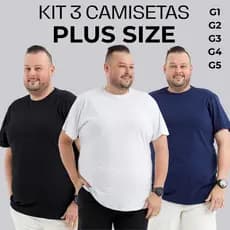 Camiseta Plus Size Masculina Extra Grande 100% Algodão 30.1 Kit 3