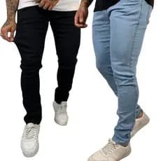 Kit Calças Skinny Jeans Masculina Preto Liso e Clara Lisa Material Premium