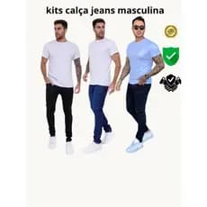 Kit calças jeans masculina skinny  com elastano promoção costura reforçada