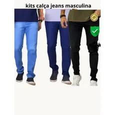 kit calças jeans masculina com elastano promoção costura reforçada