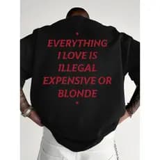 Camisetas Gráficas para Homens "As Coisas que Eu Amo São Caras ou Loiras" Camiseta com Slogan - Vermelha