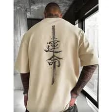 Camiseta Oversized Casual Masculina Feminina Estilo Verão Estampado Samurai