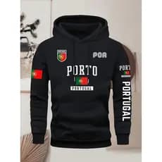 Blusa Casaco Moletom Frio Canguru Bolso Capuz Streetwear Casual Masculino Unissex Estampa Portugal Pais Europa Futebol