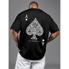 Camiseta Masculina Streetwear Camisa T-Shirt Algodão Infantíl PlusSize Casual Carta Az Baralho