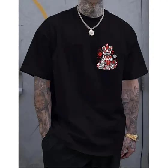 Camiseta Masculina Streetwear Algodão Penteado Infantil Adulto Plus Size Estampa Urso 23 Basquete Bola Moda Over