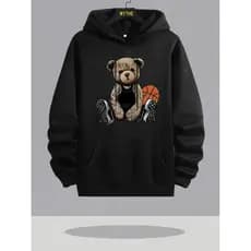 Blusa Casaco Moletom Frio Canguru Bolso Capuz Streetwear Casual Masculino Unissex Estampa Urso Basquete Bola Jogo Sport